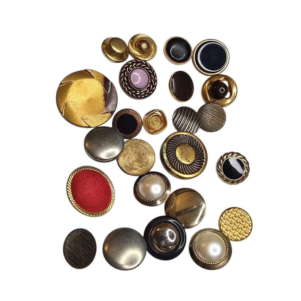Vintage Designer Button Lot 24 pc Variety Set Faux Pearl, Gold Tone & Textured